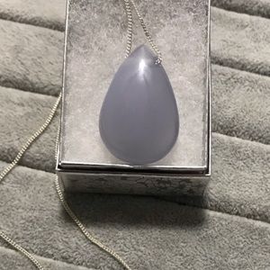 New Sterling Silver Blues Teardrop Blue Chalcedony Necklace Pendant Crystal